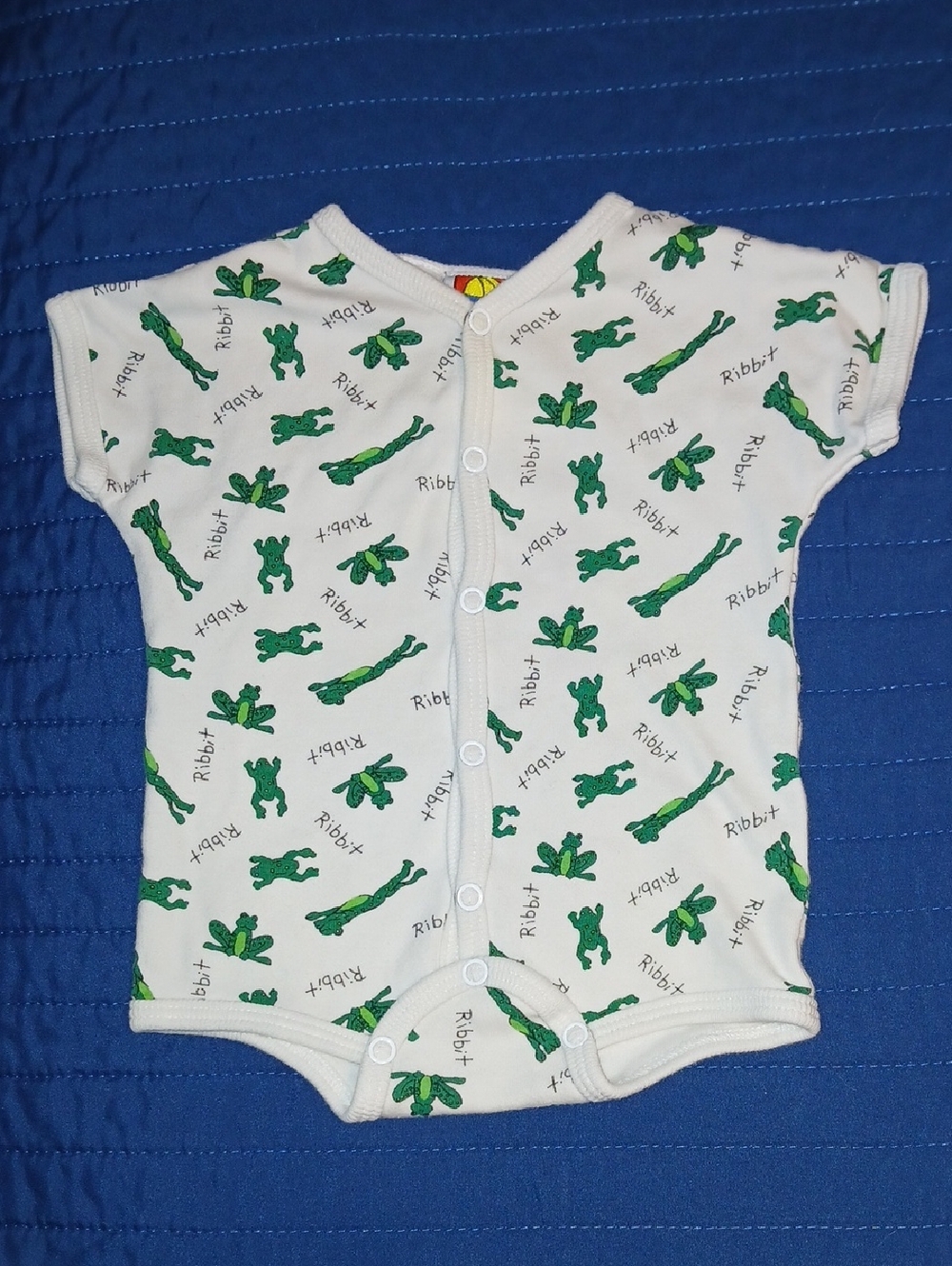 Peek-A-Babe Vintage White Baby One-Piece with Green Frog Print